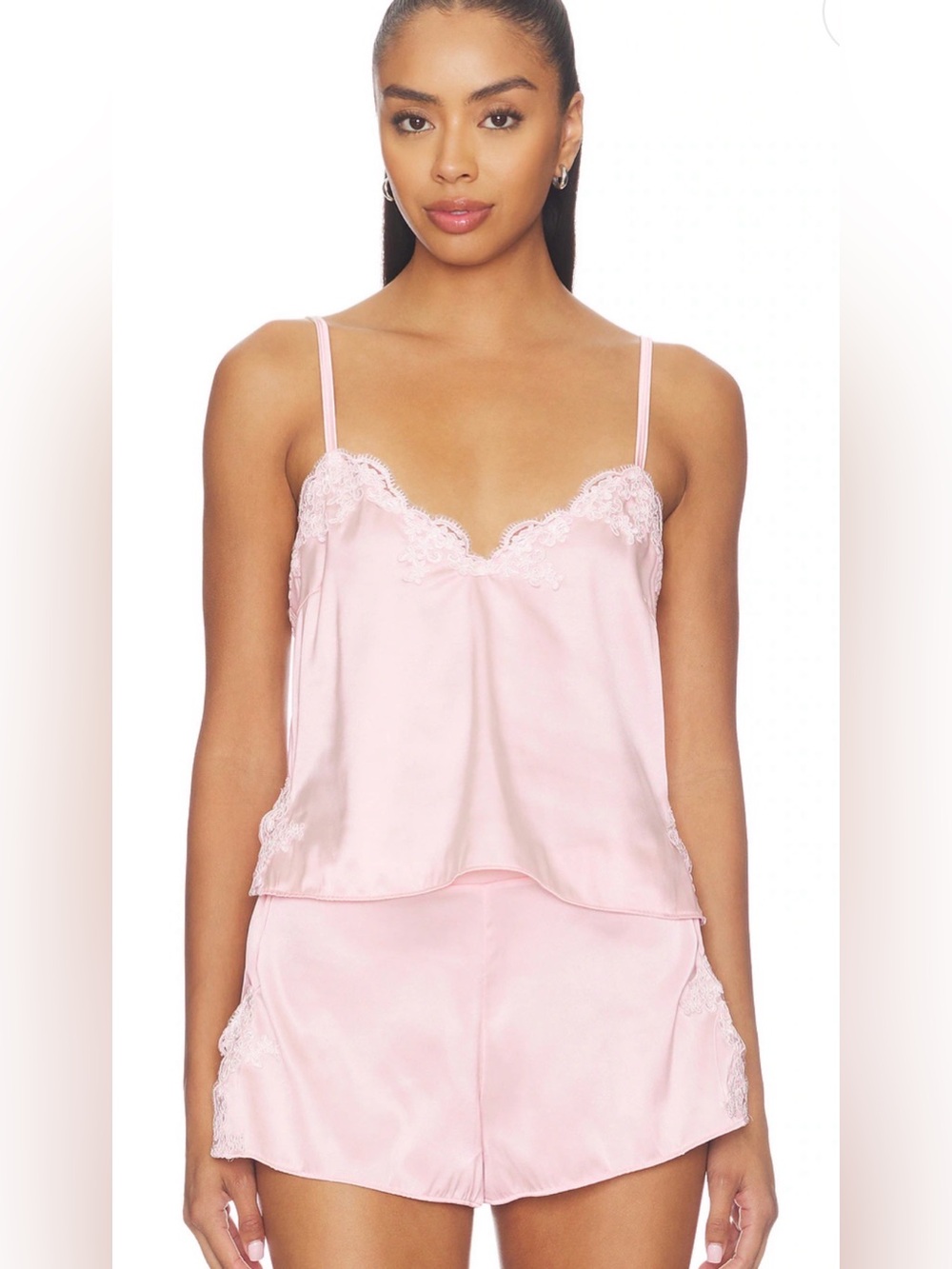 Delicate Light Pink Satin Lace Cami Set - Women Intimates